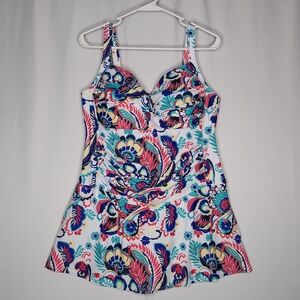 Venus One Piece Swimsuit‎ Womens 22 Multicolor Floral Paisley Tropical Skirted